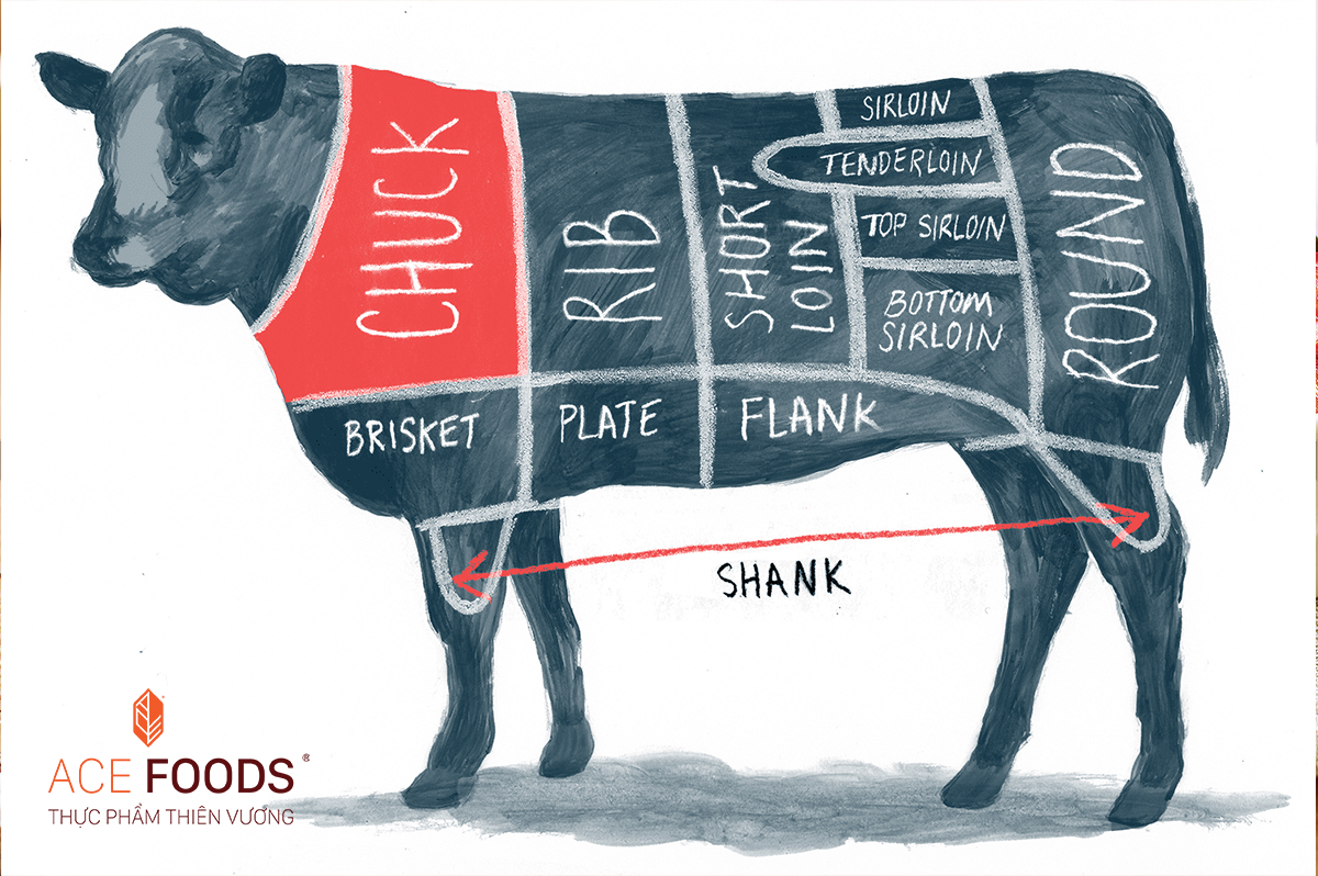 Sơ đồ minh họa vị trí của Lõi vai bò Wagyu Mỹ